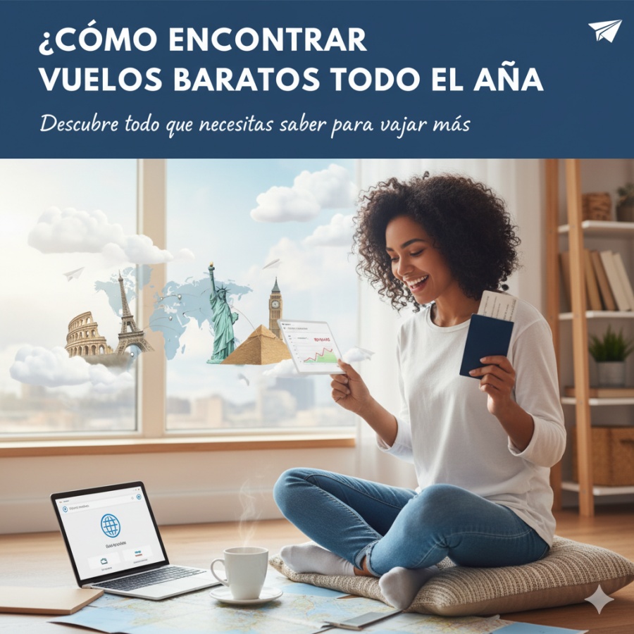 Avión despegando al atardecer con fondo de cielo anaranjado, símbolo de viaje económico